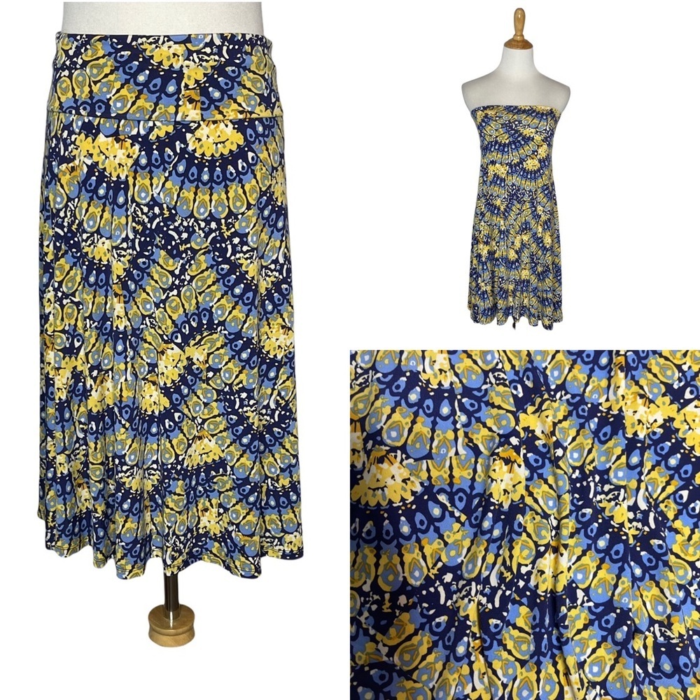 Lularoe Silky Blue/Yellow Patterned Azure Skirt small